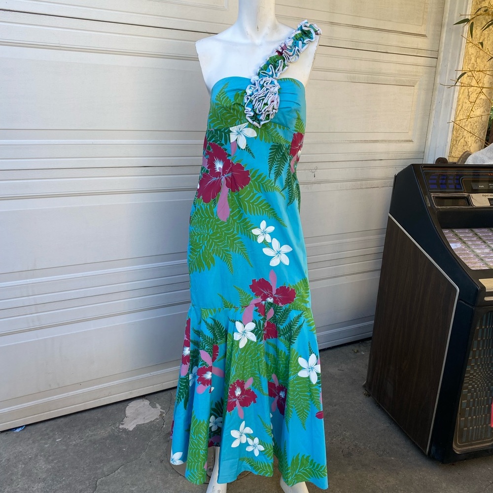 Vintage aloha Hawaiian tropical tiki oasis mermaid muumuu Maxi dress hula luau